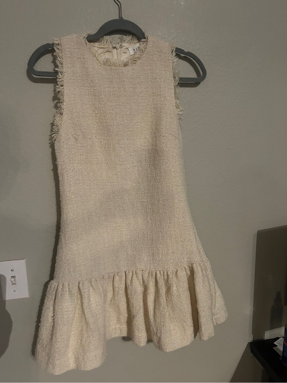 MARBLE Cream Textured Sleeveless Dress with Ruffle Hem